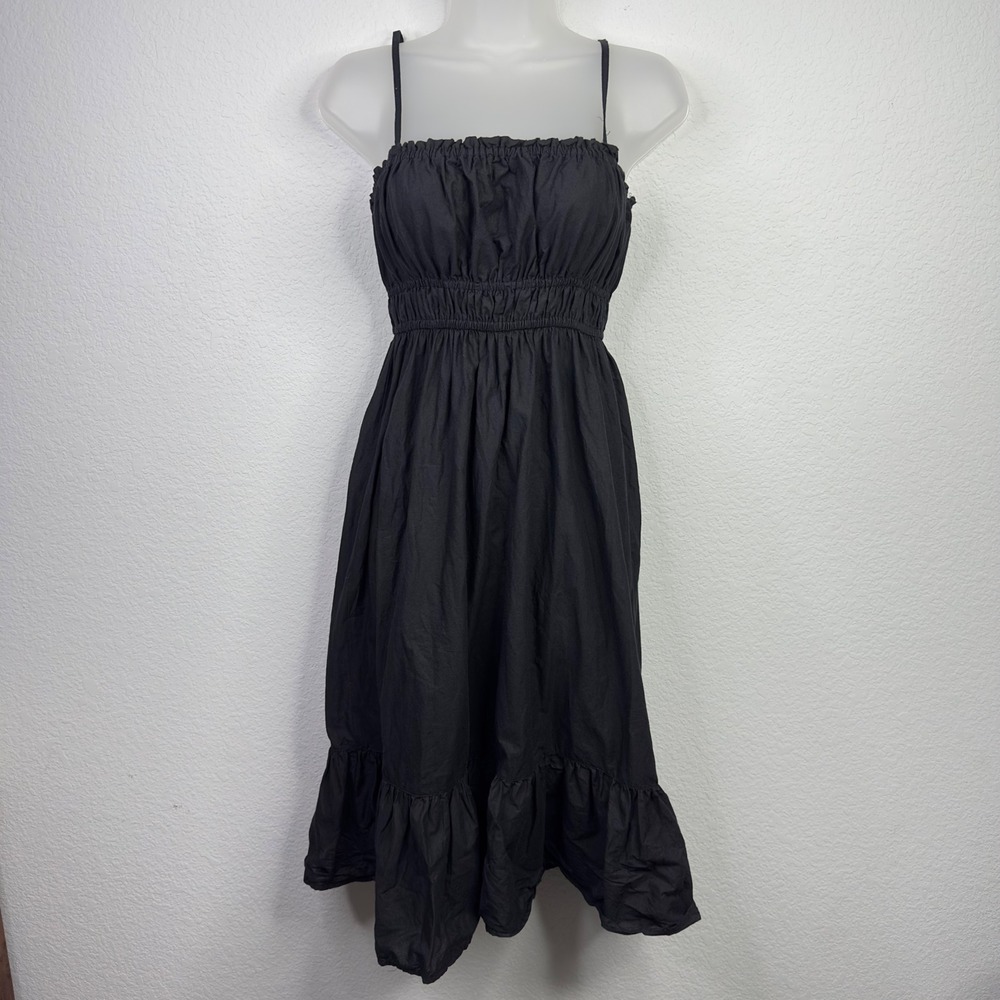 Dizzy Lizzy Dress S Black Smocked Spaghetti Strap Ruffle Milkmaid Minimalist